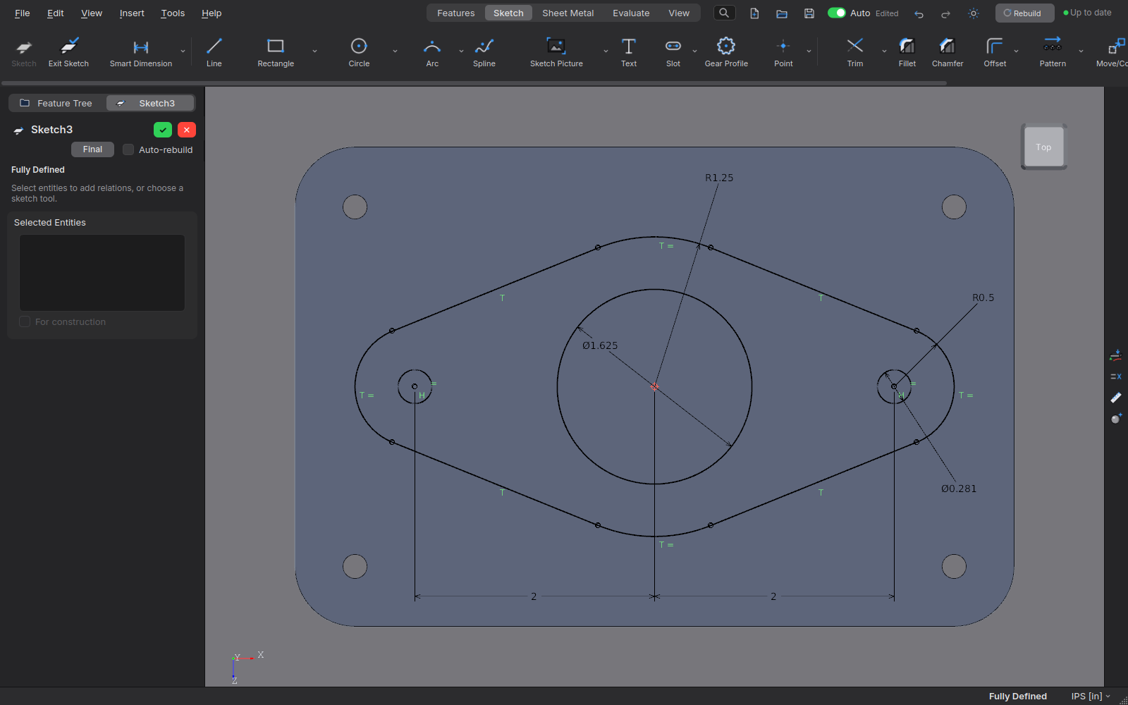 A sketch with dimensions and relations